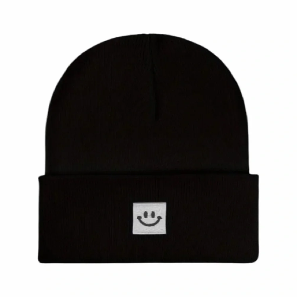 Black Smiley Face Knit Beanie New